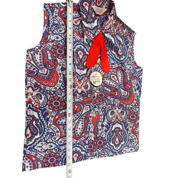 VTG 60s Woolworth Primstyle Blouse NWT Red White Blue Paisley Made in Japan M - Picture 7 of 12